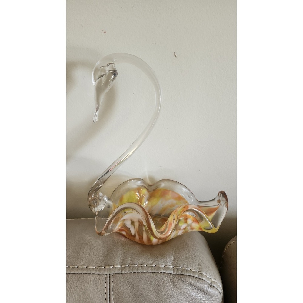 Altaglass Orange Swan Dish - Hand Blown Glass Candy Dish